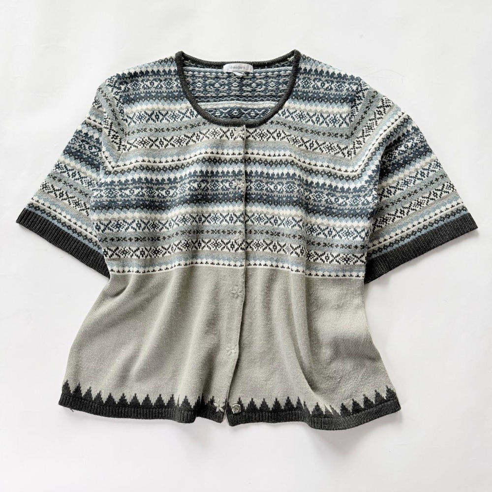 Dressbarn Women's Large Fair Isle Short Sleeve Cardigan